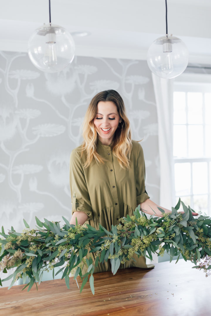 Eva Amurri Martino crafts a DIY eucalyptus garland for the holidays. 