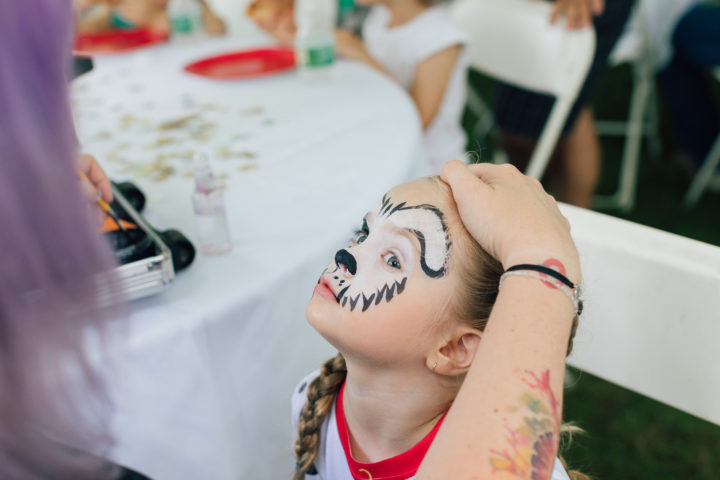 Eva Amurri Martino's daughter Marlowe who has a painted face like a Dalmatian at her 4th birthday party