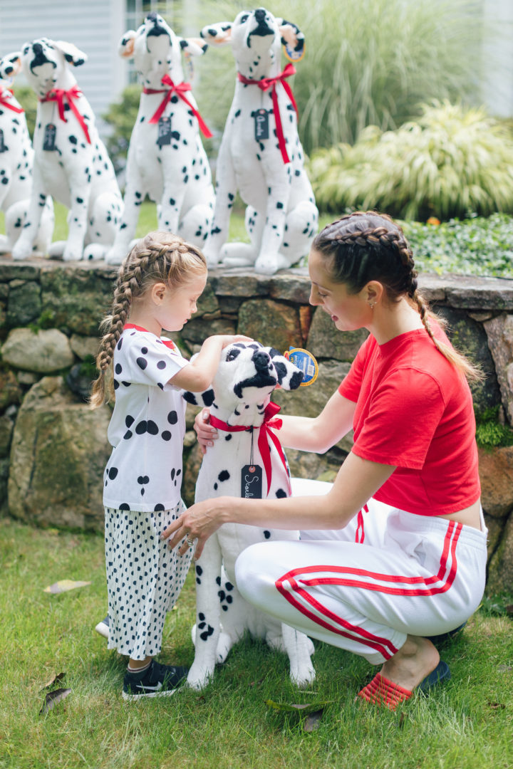 Eva Amurri Martino with her daughter Marlowe at her 4th birthday holding a Melissa & Doug Dalmation.
