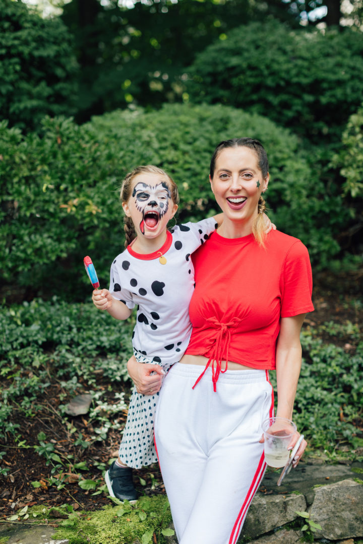 Eva Amurri Martino and her daughter Marlowe who has a painted face like a Dalmatian at her 4th birthday party