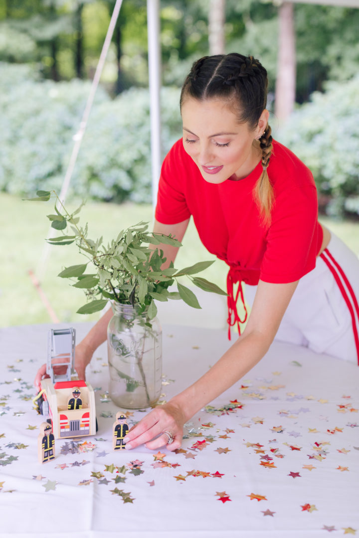 Eva Amurrii Martino setting up for her daughter Marlowe's 4th birthday party