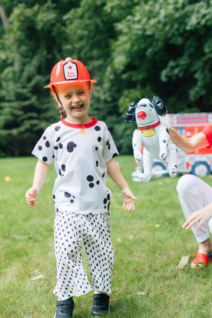 Eva Amurri Martino's daughter Marlowe wearing a fireman's hat at her 4th birthday party
