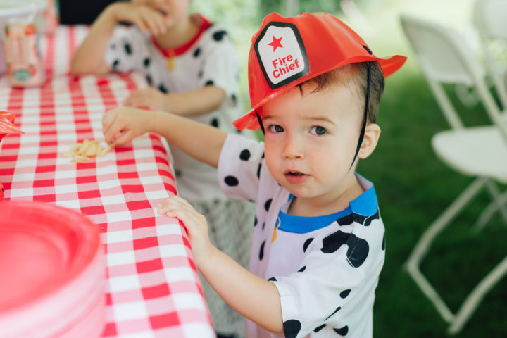 Eva Amurri Martino's son Major wears a fire hat and dalmation shirt at his sister Marlowe's 4th birthday.