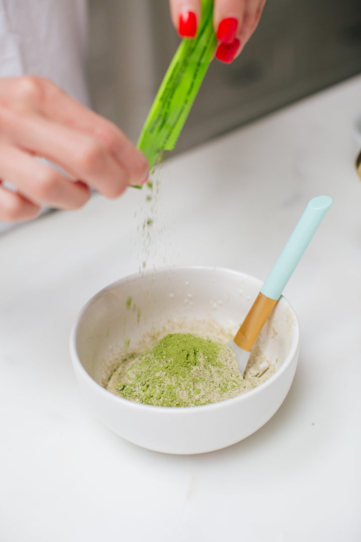 Eva Amurri Martino mixes up a DIY matcha and clay face mask at her home in Connecticut
