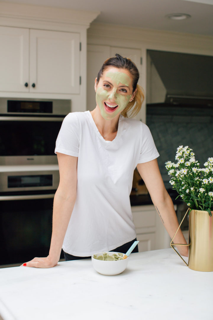 Eva Amurri Martino wears a DIY matcha and clay face mask at her home in Connecticut