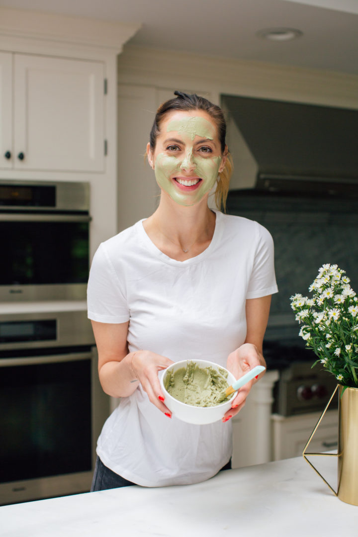 Eva Amurri Martino mixes up a DIY matcha and clay face mask at her home in Connecticut