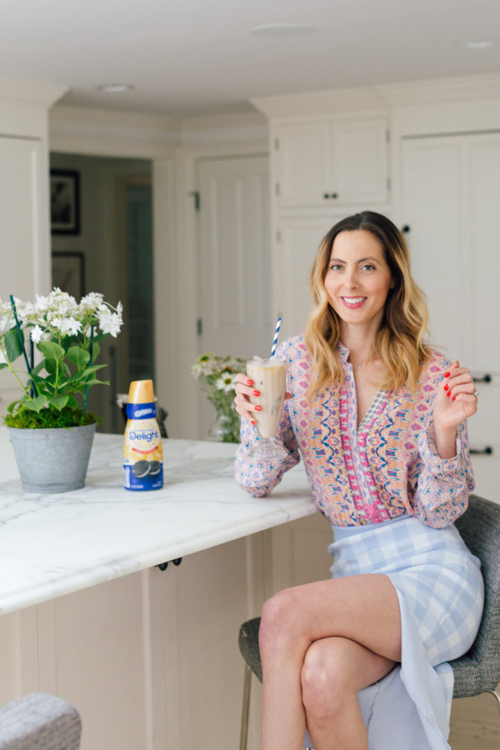 Eva Amurri Martino enjoys an iced coffee at her home in Connecticut