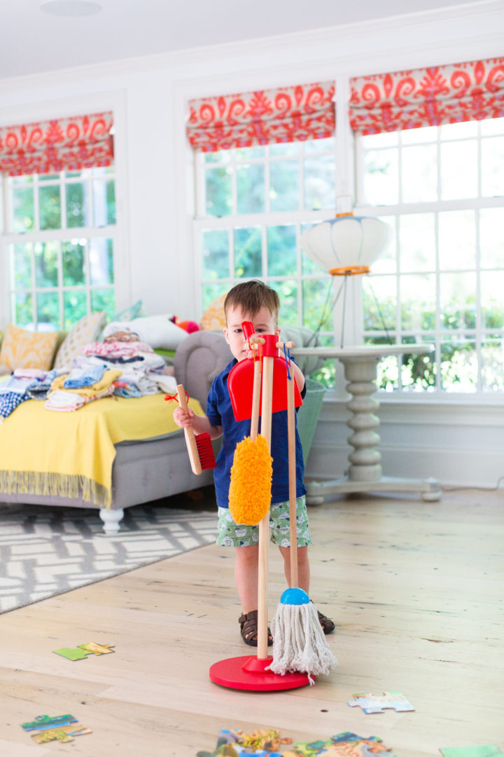 Eva Amurri Martino's son Major plays with his favorite cleaning set toy from Melissa & Doug