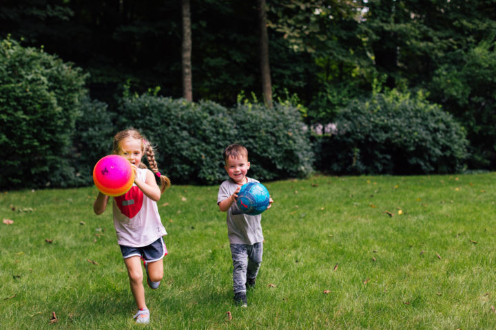 Eva Amurri Martino's daughter Marlowe and son Major play with a ball in their backyard while her mom ponders commitment