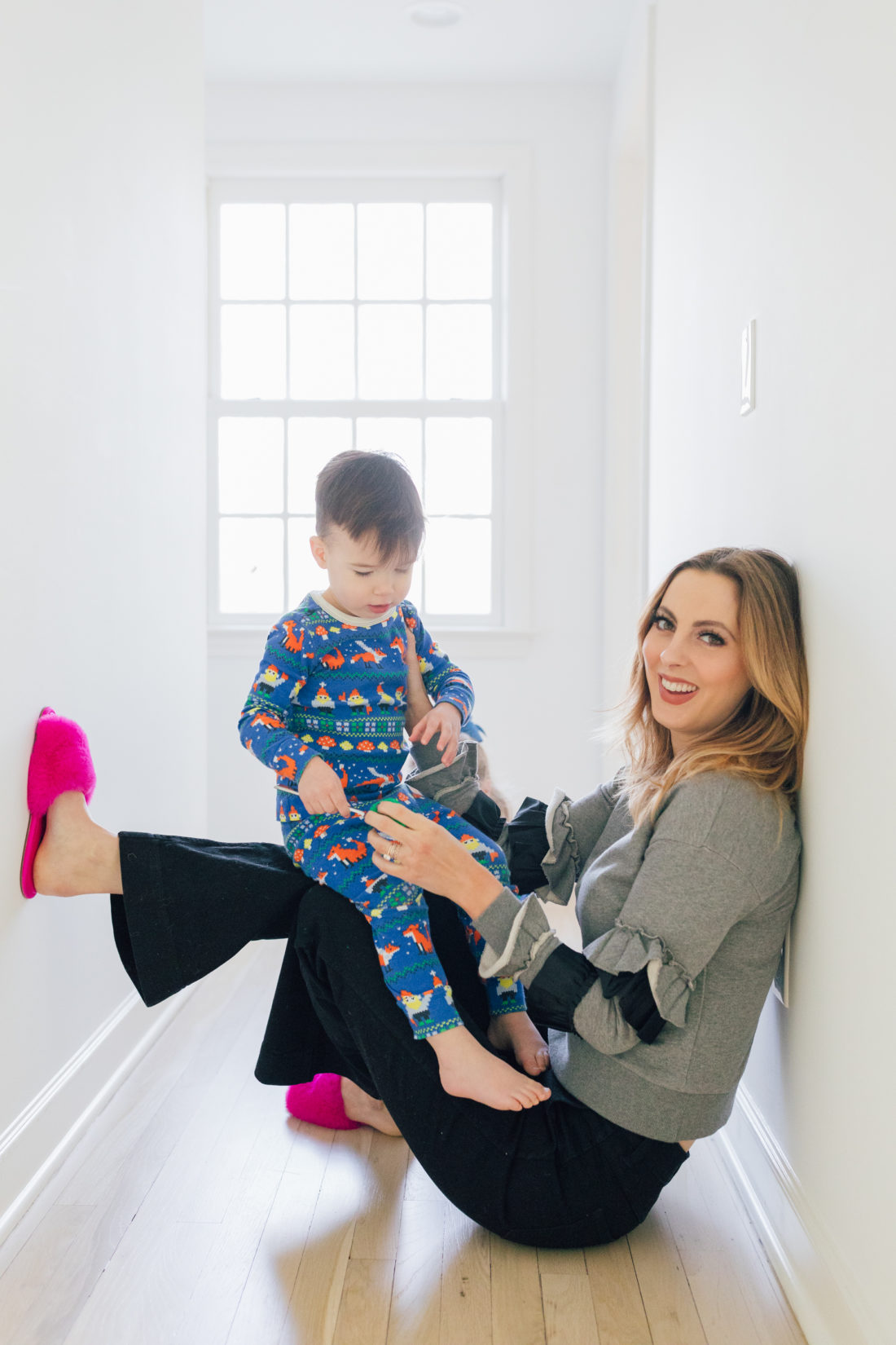 Eva Amurri Martino and her son Major wears printed pajamas while entertaining himself at home