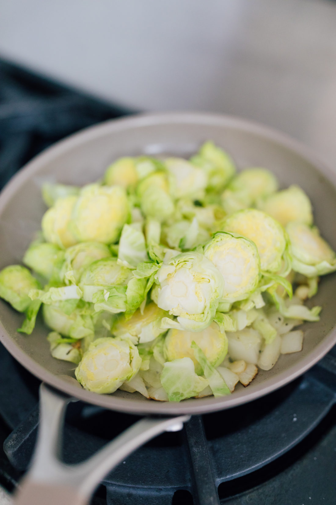 Eva Amurri Martino preps her Brussels Sprouts side dish in her kitchen in Connecticut