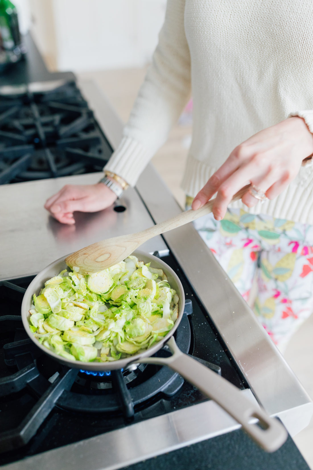 Eva Amurri Martino preps her Brussels Sprouts side dish in her kitchen in Connecticut