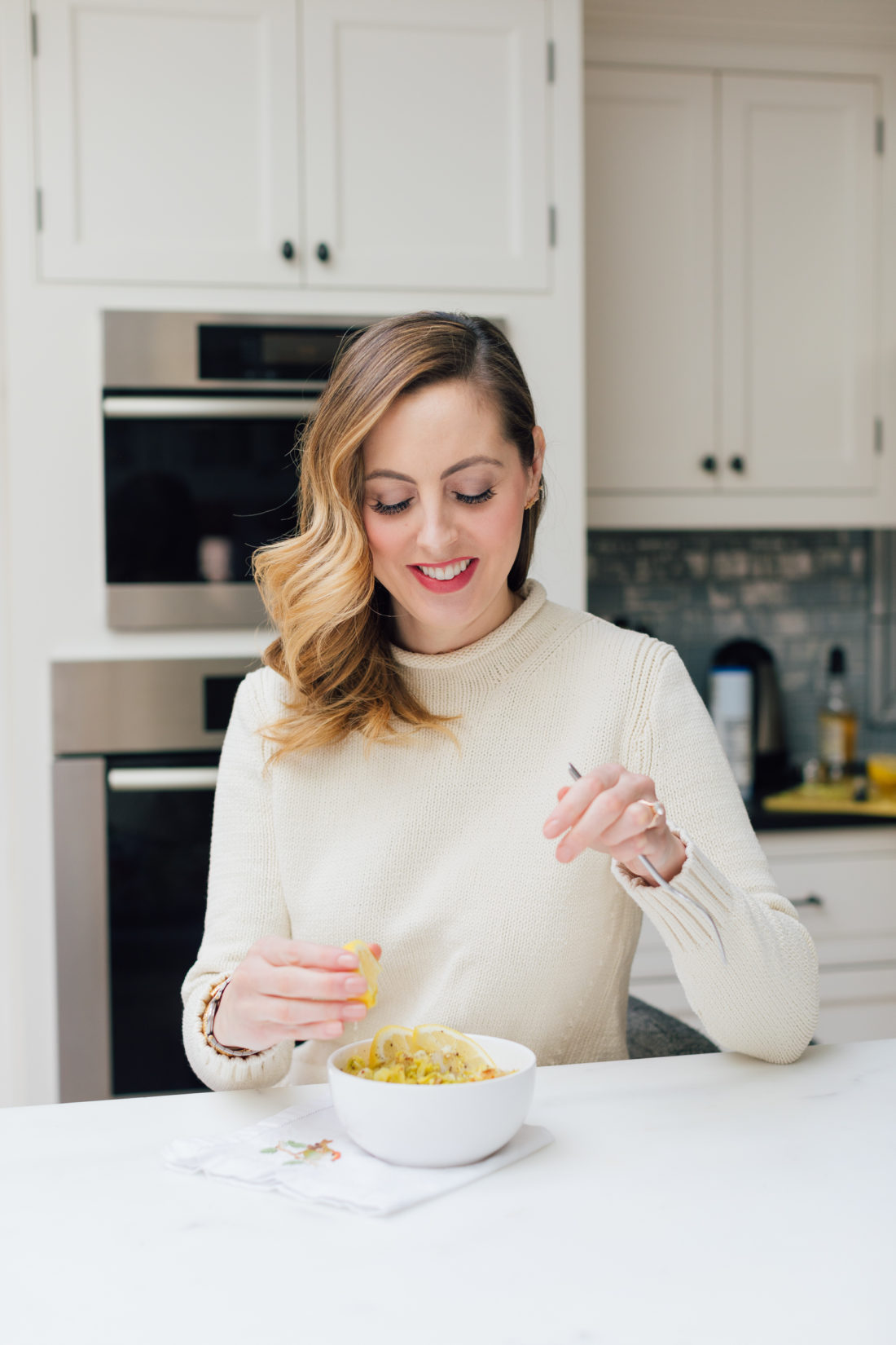 Eva Amurri Martino enjoys her Brussels Sprouts side dish with a squeeze of lemon