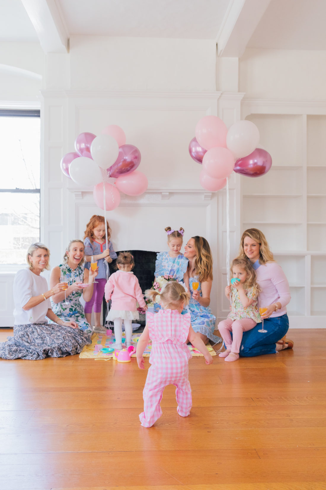 Eva Amurri Martino of Happily Eva After, Sarah, owner of Indigo Acupuncture + Wellness, Lauren, owner Dudley Stephens, and blogger Julia from Lemon Stripes throw a tea party for their daughters