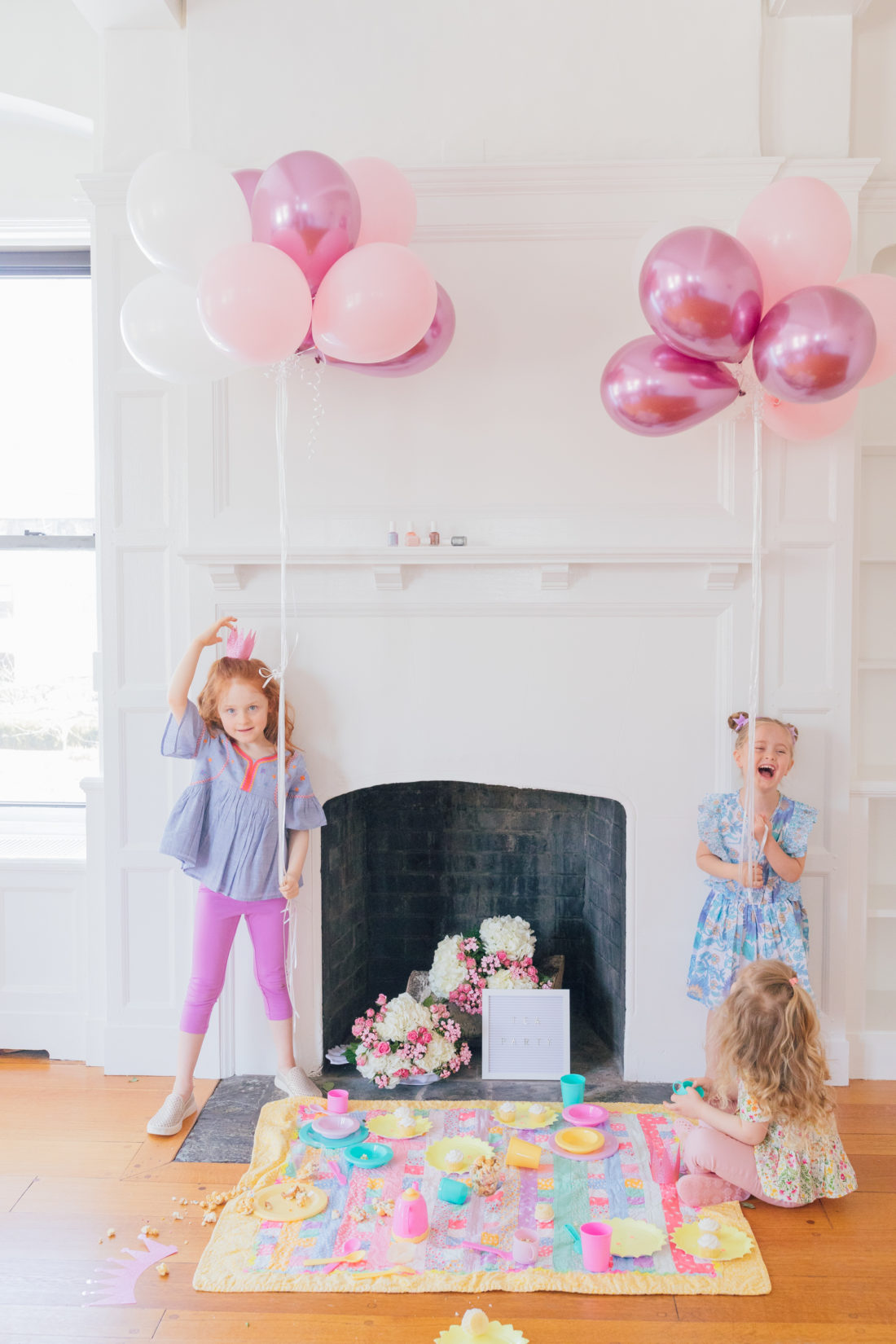 Eva Amurri Martino of Happily Eva After, Sarah, owner of Indigo Acupuncture + Wellness, Lauren, owner Dudley Stephens, and blogger Julia from Lemon Stripes throw a tea party for their daughters