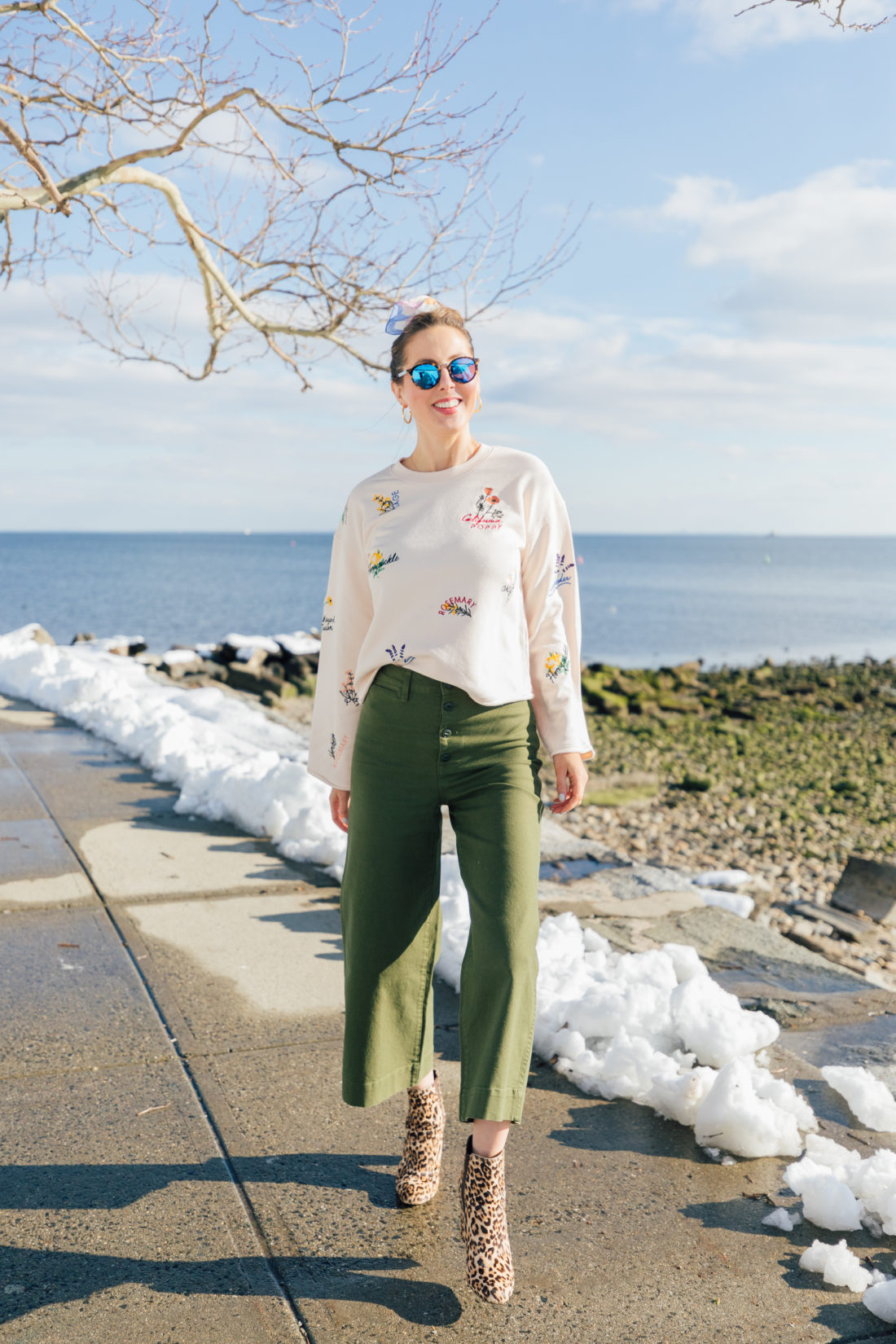 Eva Amurri Martino of Happily Eva After wears a kerchief bun in her hair and shares her favorite sunglasses for spring 2019