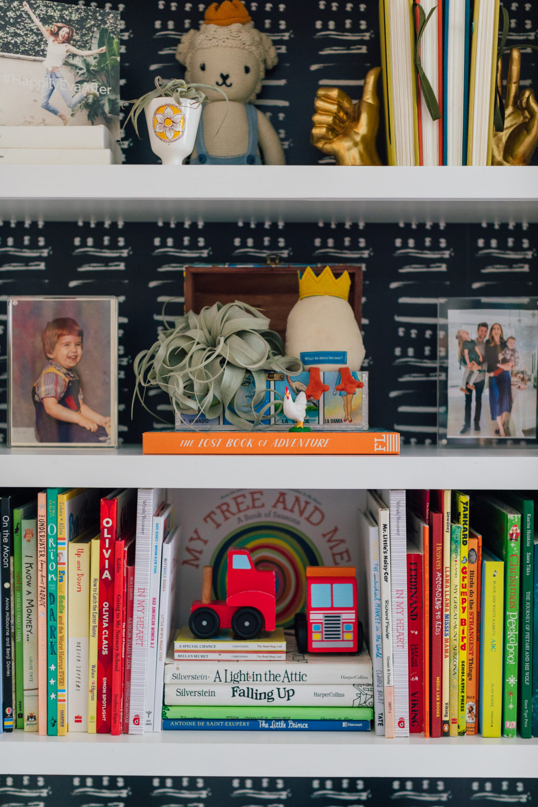 Bookcases in the playroom of Eva Amurri Martino's newly renovated Westport CT home